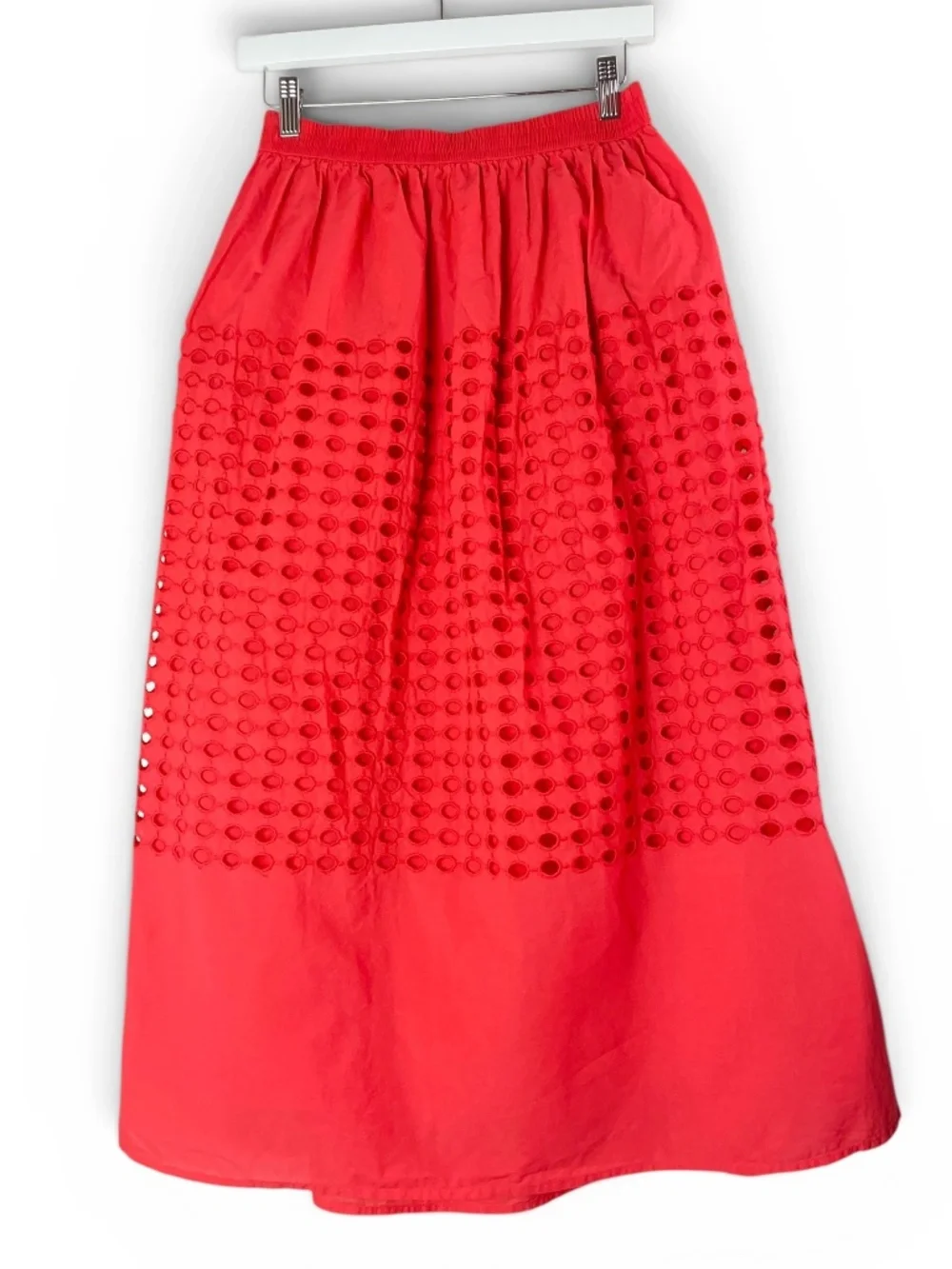Jennifer & Grace Maxi Eyelet Cotton Skirt in Coral Red Size S